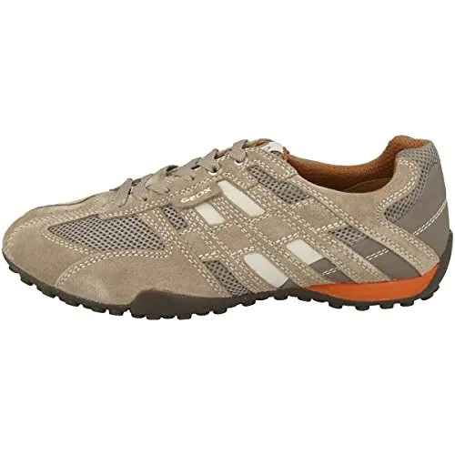 Geox Herren U Snake K Sneaker, Beige Dk Orange, 44 EU - Herren-Sneaker mit atmungsaktivem Obermaterial aus Glattleder, ideal für den Alltag und komfortabel durch die Gummisohle.