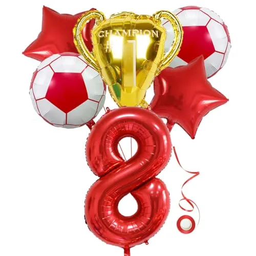 Jxuzh Fussball Geburtstag Fußball Party Deko Zubehör Fußball Geburtstagsdeko Jungen Luftballon 8. Geburtstag junge Soccer Party Fußball Ballons Deko Stern Ballon Rot Fußballfan Kindergeburtstag
