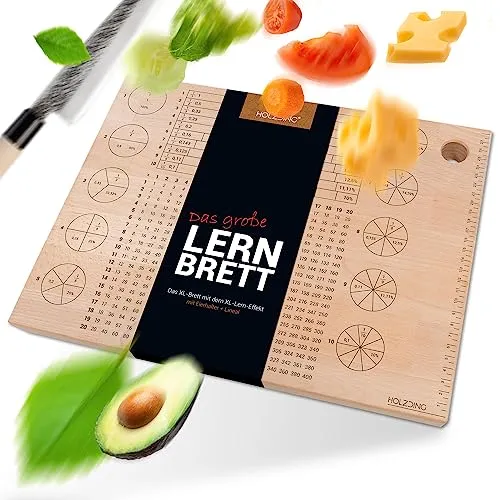 HOLZDING® Lernbrett XL, 39 x 29cm, mit Eierhalter, Lineal, großem 1x1, Bruchrechnen Fläche und Länge, Geschenkidee