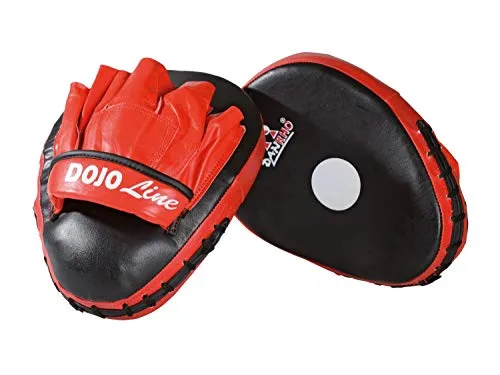 Danrho Dojo-Line Coaching Mitt Paar - Hochwertige Handpratze im schwarz/roten Dojo-Line-Design, ideal für präzises Schlagtraining. Mit weicher Schaumstofffüllung und sicherem Halt durch Leder-Schlupfhandschuh. Lieferung im praktischen Paar.