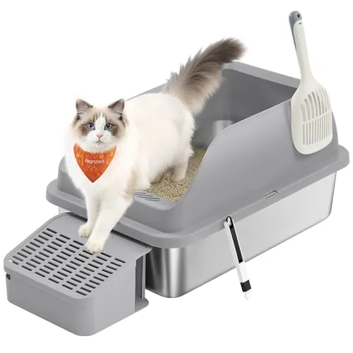 Feandrea Edelstahl Katzentoilette mit hohem Rand und Zubehör