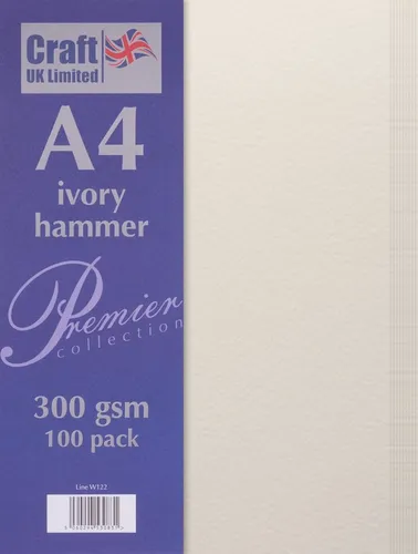 Craft UK Limited Papierkarton gehämmert, DIN A4 - Hochwertiger gehämmerter Papierkarton im DIN A4 Format, ideal für kreative Bastelprojekte. Mit 100 Blatt und 300 g/qm sorgt die strukturierte Oberfläche für optimale Haftung von Farben.