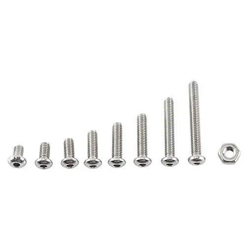 Akozon M2.5 Schrauben Sortiment Set 300pcs M2.5 * 4/5/6/8/10/12/16/20 304 Edelstahl Schrauben Bolzen Kopf Kappe Knopfkopf Flacher Kopf Fräsen Cruciform Voll Gewinde Sechskantmuttern