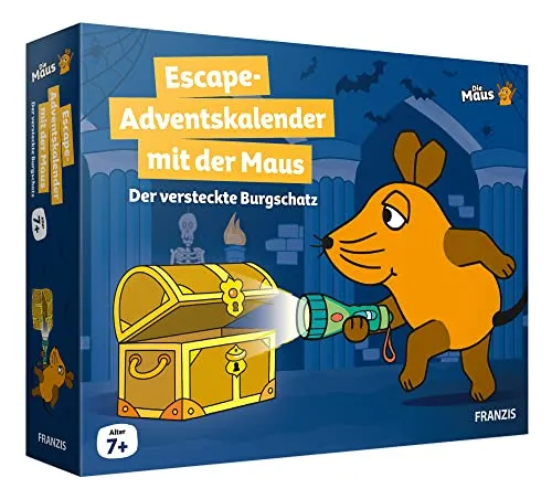 Franzis Escape Adventskalender mit der Maus - Lern- und Förderspielzeug für Kinder ab 7 Jahren, mit 24 spannenden Rätseln zur Schatzsuche auf einer geheimnisvollen Burg – fördert Logik und Kreativität!
