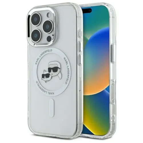 Karl Lagerfeld IML K&CH Heads Metal Frame MagSafe Case für iPhone 14 Pro - Smartphone Hülle mit elegantem Design und robustem Metallrahmen, bietet optimalen Schutz und MagSafe-Kompatibilität für schnelles Laden.