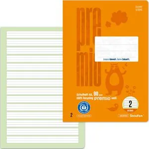 Staufen Schulheft Premio, 040780002, Recycling, A5, liniert mit Rand, 16 Blatt, Lineatur 2