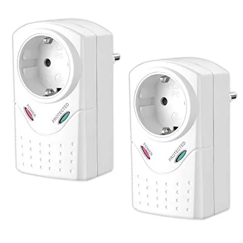 2X Steckdosenadapter Überspannungsschutz Max. 3380 Watt Mit Kindersicherung Blitzschutz Geräteschutz Steckdose