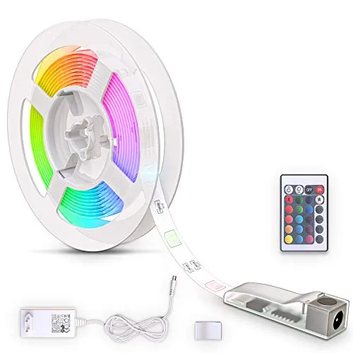 B.K.Licht - LED Strip Silikon 3m mit Fernbedienung, buntes RGB Licht, dimmbar, selbstklebend, LED Streifen, Leiste, Deko, Gaming Deko, Band, Lichtleiste, Lichtschlauch, 300x1x0,2 cm, Weiß