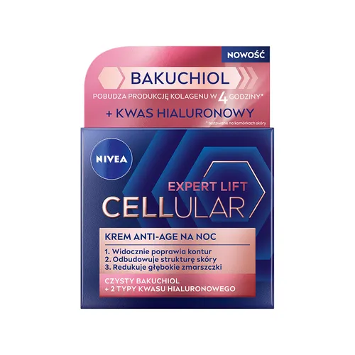 NIVEA Cellular Expert Finish Lift Nachtcreme 50 ml - Nachtpflege mit Bakuchiol, der sanften Retinol-Alternative für jüngere Haut. Regeneriert über Nacht, definiert Konturen und mildert Falten.