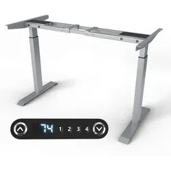 Höhenverstellbarer Schreibtischrahmen mit Dual Motor - Silber/Grau - Der VESKA® Schreibtischrahmen ist elektrisch höhenverstellbar (71-120 cm) und bietet mit zwei geräuscharmen Motoren eine flexible Nutzung. Mit stabilen Standbeinen und einer max. Belastung von 140 kg ist er ideal für jedes Büro.