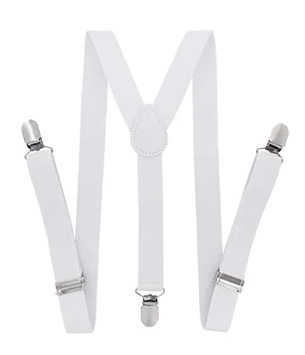 axy Kinder/Jungen Hosenträger-Y Form breit 2,5 cm mit 3 Starken Clips - Uni Farben HTK25-1 (für Jungen (7-12 Jahre alt), Weiss)