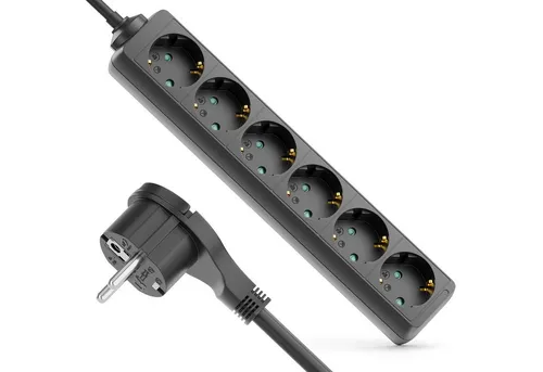 deleyCON deleyCON 6 Fach Steckdosenleiste mit Flachstecker Stromleiste 1,4m Steckdosenleiste
