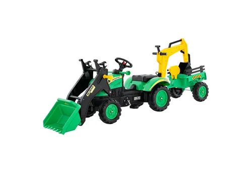 KOMFOTTEU Trettraktor 3 in 1 Kindertraktor, mit 6 Rädern & Verstellbarer Grabschaufel & abnehmbarem Anhänger