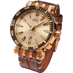 Vostok Europe Herren-Automatikuhr Energia Rocket NH35A-575B281 - Armbanduhren für Herren, große und schwere Uhr mit 2 Armbändern, wasserabweisender Dry Box und champagnerfarbenem Ziffernblatt für optimale Lesbarkeit.