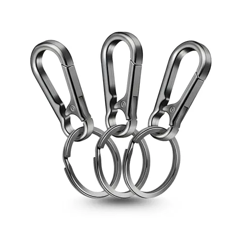 3X Schlüsselkarabiner Schlüsselanhänger Karabinerhaken 4,7cm Metall Karabiner mit Federhaken & Schlüsselring Schlüssel 3 Stück Keychain für Gürtel Jeans o. Rucksack (Grau)