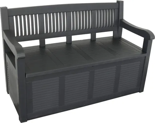 NO DISPONIBLE Gartenbank mit Aufbewahrungsbox - Körbe & Behälter, 280 l Stauraum in wetterfestem Kunststoff, ideal für Gartengeräte und Kissen, wartungsfrei und farbecht.
