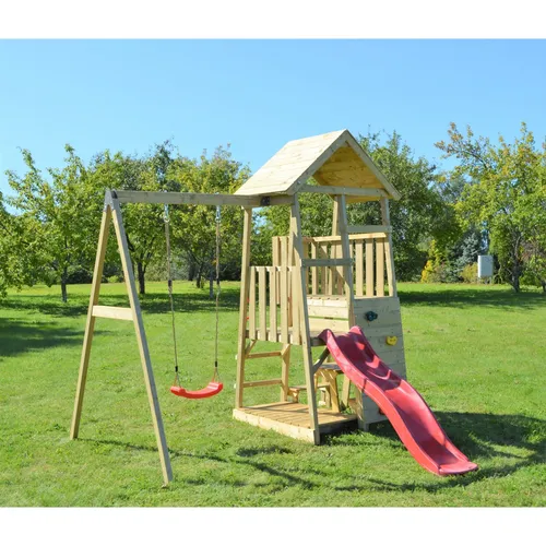 Wendi Toys Spielturm Gorilla - Spielplatz für Kinder von 4 bis 10 Jahren mit Haus auf Stelzen, viel Platz zum Toben und gemütlichem Picknickbereich unter der Veranda.