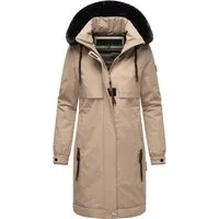 Navahoo Damen Mantel - Lange warme Winterjacke mit abnehmbarer Kunstfellkapuze - Funktionsjacken: Stilvoller, wasserabweisender Wintermantel mit verstellbarer Kapuze und 2-Wege-Reißverschluss, ideal für kalte Tage und urbanen Chic.
