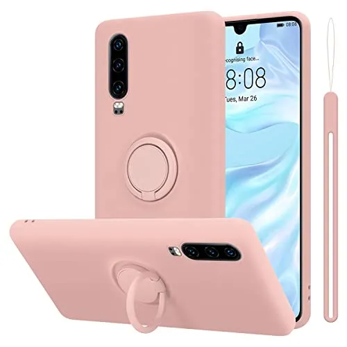 Cadorabo Hülle kompatibel mit Huawei P30 Schutzhülle TPU Silikon Case Liquid Design mit Ring Slim Kratzfest Liquidsilikon Microfaser mit Rundumschutz Case Hülle für Huawei P30 in Rosa