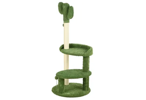 PawHut Kratzbaum mit 2 Etagen und Spielball - Kratzbaum für Katzen, 2 Etagen, weicher Bezug und Sisal für optimales Kratzen und Spielen – ideal für kleine Räume.