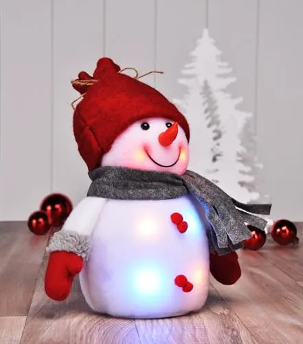 Gravidus Schneemann LED Figur 24 cm mit bunten und warmweißen Lichtern batteriebetrieben aus Kunststoff und Polyester für Innenbereich