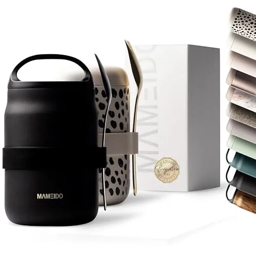 MAMEIDO Thermobehälter für Essen 800 ml, Joghurtbecher to go Edelstahl, Thermobecher Essen auslaufsicher, Lunchbox BPA-frei, Warmhaltebehälter (Rich Black)