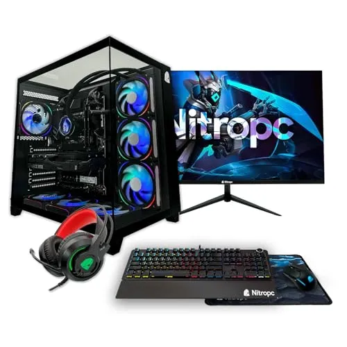 NitroPC Pack Gold Plus v2 | Gaming-PC komplett (AMD Ryzen 7 5800X mit 3,8 GHz, RTX 4060, 8 GB, RAM 32 GB, M.2 2 TB, Windows 11, RGB | WiFi, Monitor 61 cm, Tastatur, Maus, Kopfhörer), Desktop-PC