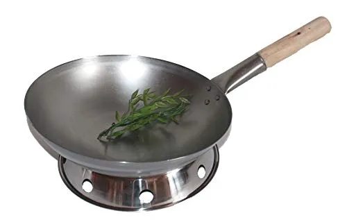 AAF Nommel ®, WOK SET, Pfanne 40 cm Ø runder Boden Carbon Stahl für Gasherd und Induktion Mulde + Wok Ring zum Abstellen des Wok