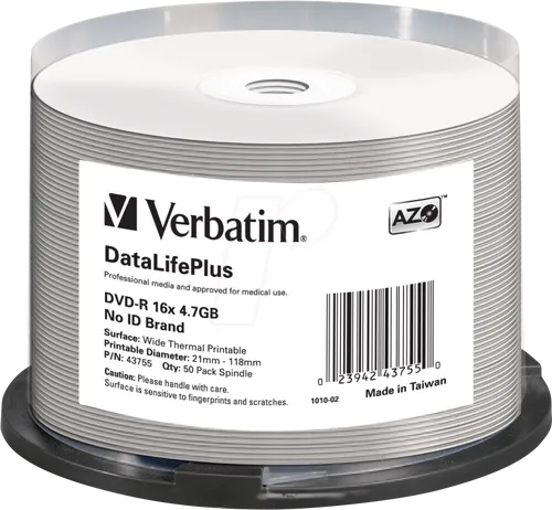 VERBATIM 43755 - DVD-R 4,7 GB, Thermisch bedruckbar, 50er Spindel