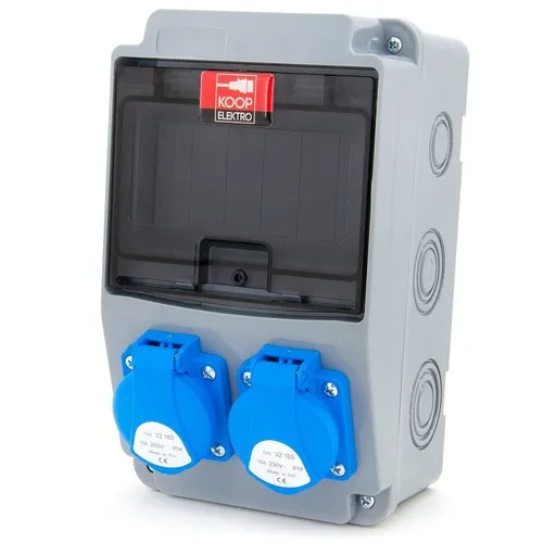KOOP Elektro Steckdosenverteiler Leergehäuse 2x230V - Stromverteiler & Baulicht, flexibles Leergehäuse für individuelle Verkabelung, ideal für maßgeschneiderte Elektroinstallationen.