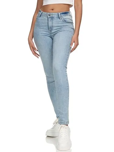 REPUBLIX Damen Mid Waist Skinny-Fit Stretch Denim Jeans Basic RJ-1001 Bleached Blue 46