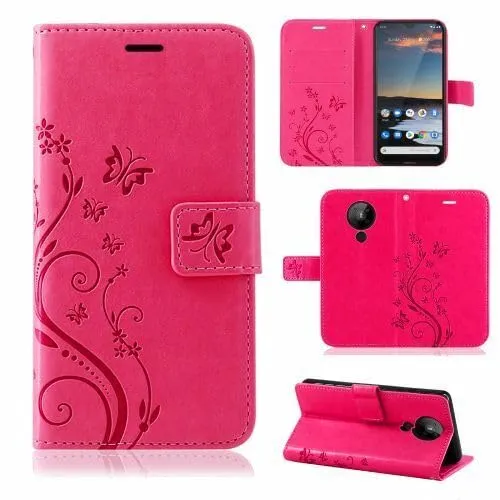 betterfon Hülle Kompatibel mit Nokia 5.3 | Premium PU Leder Handyhülle Wallet Case für 5.3 | Schutzhülle Blumen Klapphülle Handyhülle | Pink