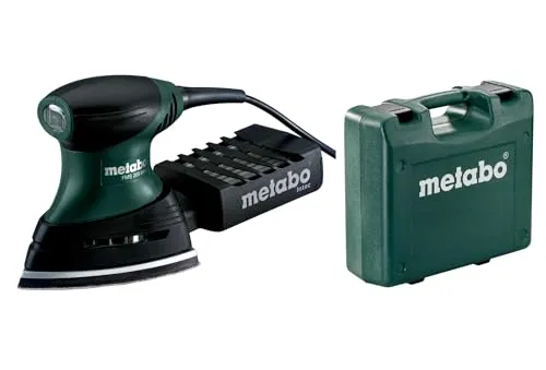 metabo Multischleifer FMS 200 Intec - 200 W, 100x147 mm Schleifplatte - Ideal für Ecken, Kanten & Flächen, Softgrip, Staubfangkassette, Absaugung möglich, für präzises Einhand-Schleifen - Inkl. Koffer