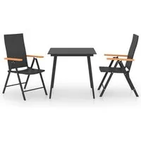 vidaXL 3-tlg. Garten-Essgruppe Schwarz und Braun - Gartenmöbel-Set mit witterungsbeständigen PE-Rattan-Stühlen und einem pflegeleichten Glastisch, ideal für stilvolle Outdoor-Entspannung.