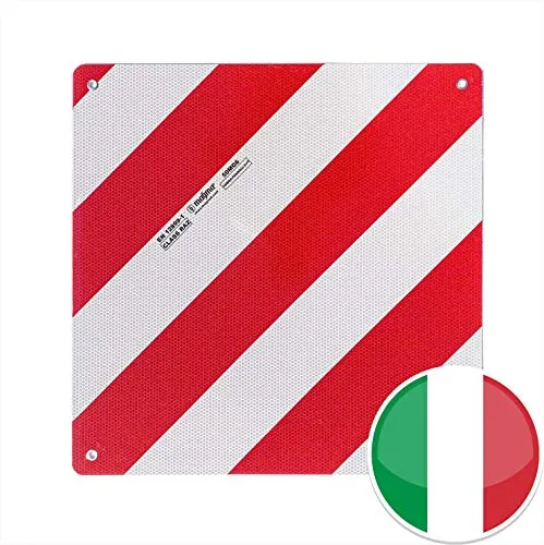 MAGMA Warntafel für hinten, Italien. Für Fahrradträger, Heckträger, Anhänger, Warnschild für Wohnwagen, Wohnmobil, Auto. Urlaub, Camping, Abschleppen Rot-weiße Streifen, reflektierend