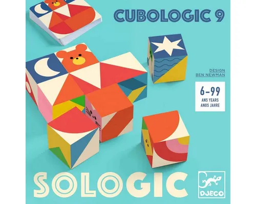 DJECO SOLOGIC Cubologic 9 – Logikspiel für Kinder und Erwachsene - Kreatives Logikspiel mit 30 Karten und Holzrahmen. Fördert das Denken und die Problemlösungsfähigkeiten spielerisch. Ideal für Kinder ab 6 Jahren.