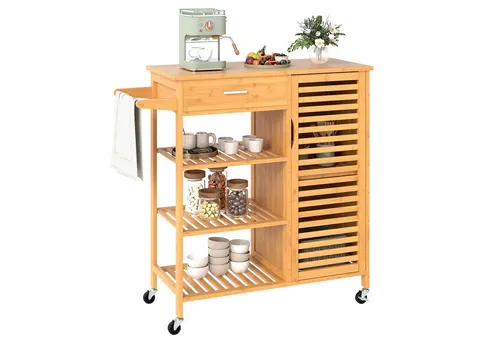 Costway Küchenwagen aus Bambus mit Lattentür – Natur 91 x 44 x 89 cm