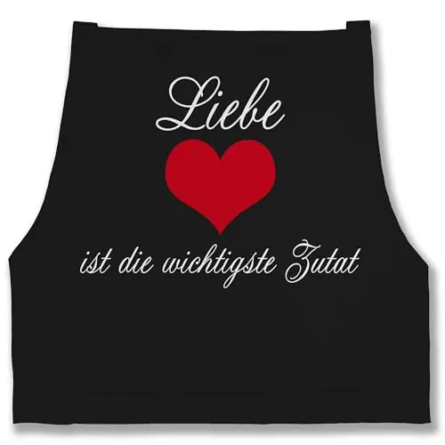 Shirtracer Schürze - Kochschürze - Erwachsene - Liebe ist die wichtigste Zutat I Geschenk Kochen I Hobbyköche - 85x69 - Schwarz - partnerschürze küchenschürze koch paar männerschürzen