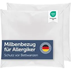 Blumtal 2er-Set Kopfkissen Milbenbezug für Allergiker - 80x80 cm - Kissenbezüge mit 100% Milbenschutz, ideal für Allergiker. Hergestellt aus hautverträglichem Evolon-Gewebe, luftdurchlässig und waschbar bis 95 Grad.