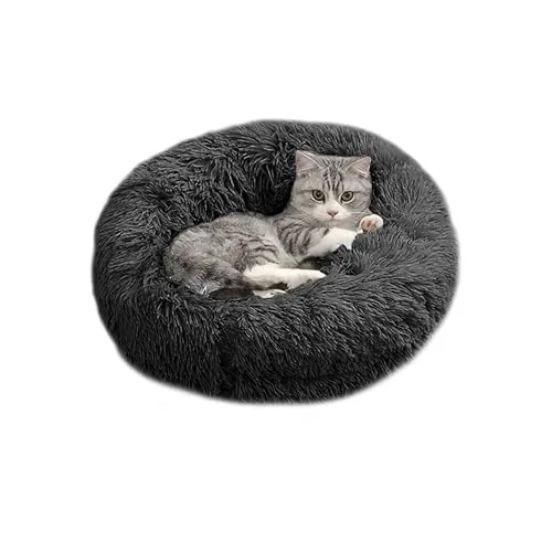 Domarex Weiches und Flauschiges Kissenbett für Hunde und Katzen - Komfortable - rundes Schlafkissen mit erhöhtem Rand - Anti-Slip Boden - ideal für kleinere Haustiere - 40 cm - Graphit