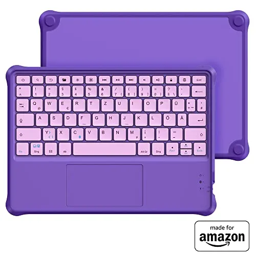 Kabellose Bluetooth-Tastatur für Kinder - Violett, Made for Amazon - Extradünne kabellose Tastatur für Fire HD 10 Kids-Tablets. Leicht und kompakt, mit integriertem Touchpad für vielseitige Nutzung. Robuste Schutzhülle sorgt für Sicherheit. Akkulaufzeit bis zu 400 Stunden!