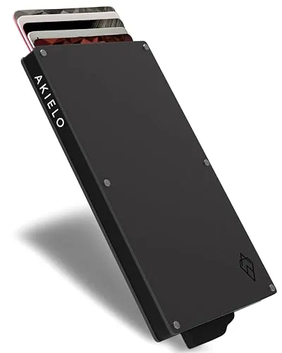AKIELO Kartenetui mit RFID Schutz und Geschenkbox – Minimalistische Geldbörse Herren – Kompakte Wallet und Kontaktloser Kreditkartenschutz (Alpha - Titan Ausgabe)