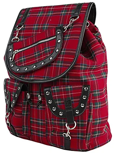 Banned Alternative Red Tartan Rucksack Damen