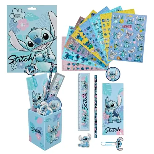 Undercover Gefüllte Stiftebox Disney Lilo & Stitch Set mit Stickern, Zeichenset mit Stickerblock, Kreativset für Kinder