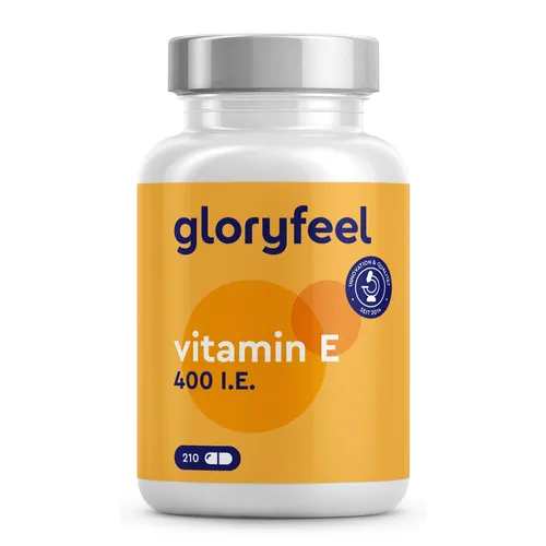gloryfeel® Vitamin E - 268 mg Kapseln, 210 St - Nahrungsergänzungsmittel für gesunde Haut und Zellen, antioxidative Wirkung für mehr Wohlbefinden.