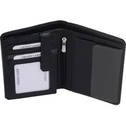 Echtleder Kombibörse, schwarz/grau - Praktische Kombibörse mit 15 Kreditkartenfächern und Reißverschlussfach, ideal für die tägliche Nutzung. Maße: 13x10x3,5 cm.