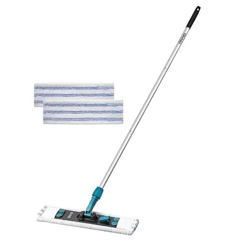 OKAEI Mikrofaser Bodenwischer Set, 41 cm Flachwischer mit 118 cm Aluminiumstiel, Wischmopp mit Klapphalter, 2 waschbare Mikrofaserbezüge, für Feucht- und Trockentücher, für Laminat, Fliesen & Vinyl