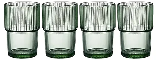 BITZ Kusintha Caféglas 12,5 cm 38 cl - 4er Set Grün - 4 stapelbare Cafégläser aus durchgefärbtem Glas, ideal für kalte und heiße Getränke. Perfekt für Caffe Latte, Tee und mehr. Spülmaschinenfest und mit jedem Kauf unterstützen Sie bedürftige Kinder.