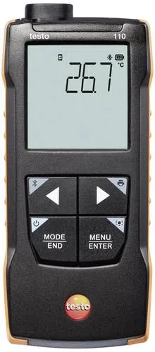 Testo 110 Temperatur-Messgerät -200 bis +800°C - Digitale Laborthermometer mit NTC und Pt100-Fühler für präzise Messungen in Laboren und Lebensmittelumfeld, HACCP-konform und IP65 geschützt, inklusive testo Smart App für einfache Datenauswertung.