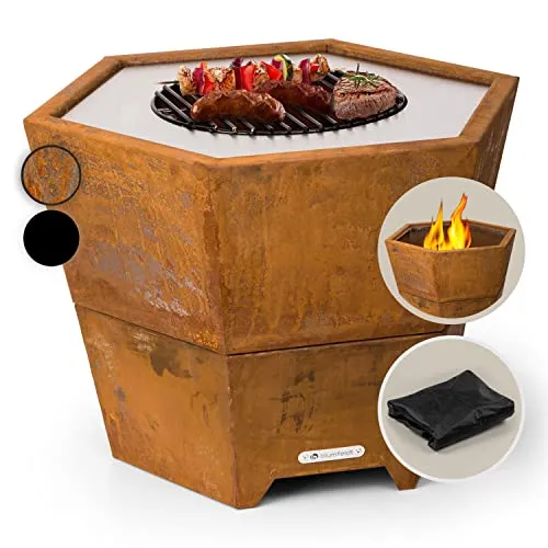 Blumfeldt Feuerschale mit Grillrost 60 cm - Grills und Feuerschalen für Outdoor, mobile Feuerschale mit Grillrost für unvergessliche Abende im Freien, robust und wetterfest für jahrelangen Gebrauch.